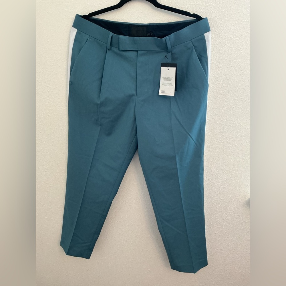 ASOS Men’s Dress Pants Teal Side Stripe Slim Fit 34x30 NWT - Picture 4 of 11